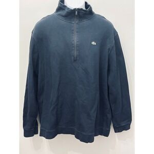 Lacoste Piqué Cotton 1/4 Zip Sweater Navy Blue Pullover Size 8 3XL